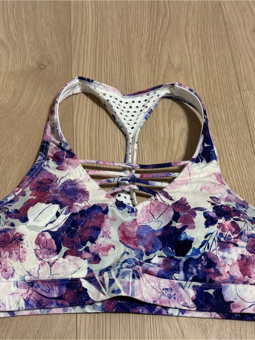 Lorna Jane Floral Strappy Racerback Sports Bra - Pink Purple White